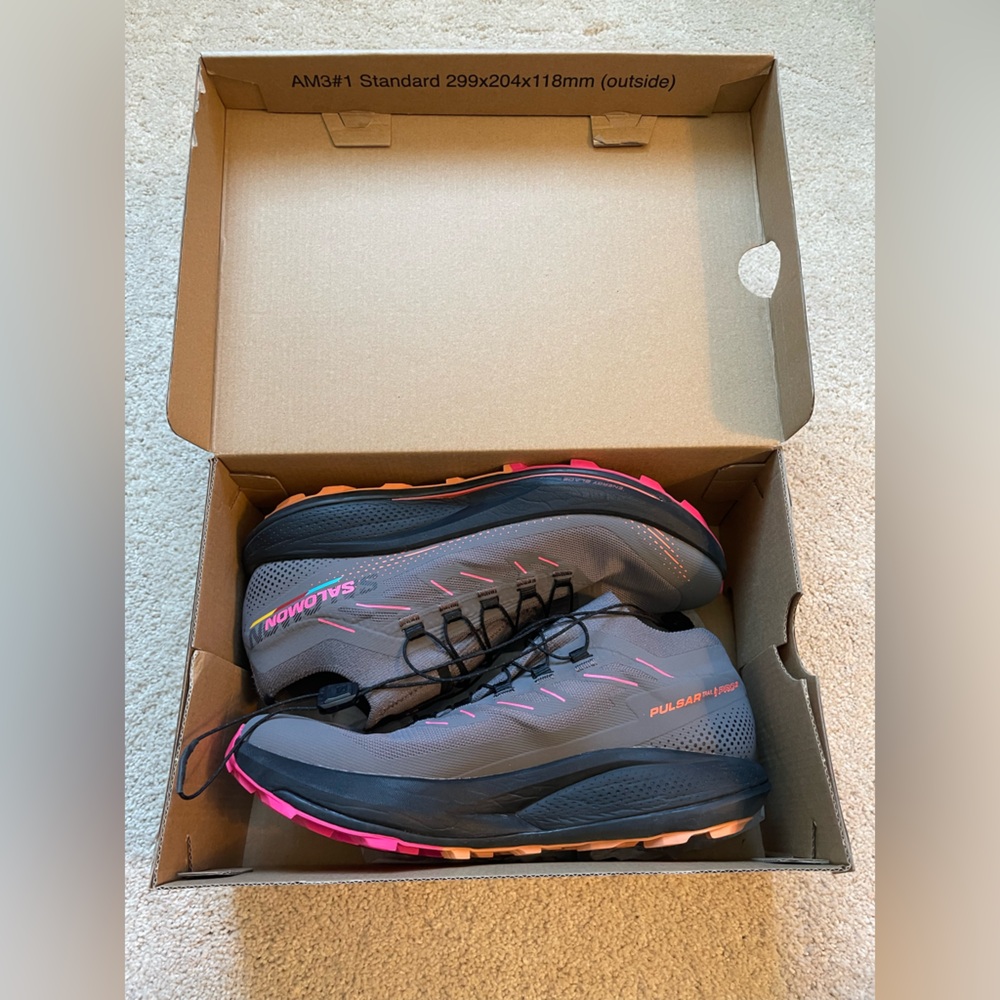 Salomon Gray Athletic Trail Shoes with Pink Accents - Picture 1 of 8
